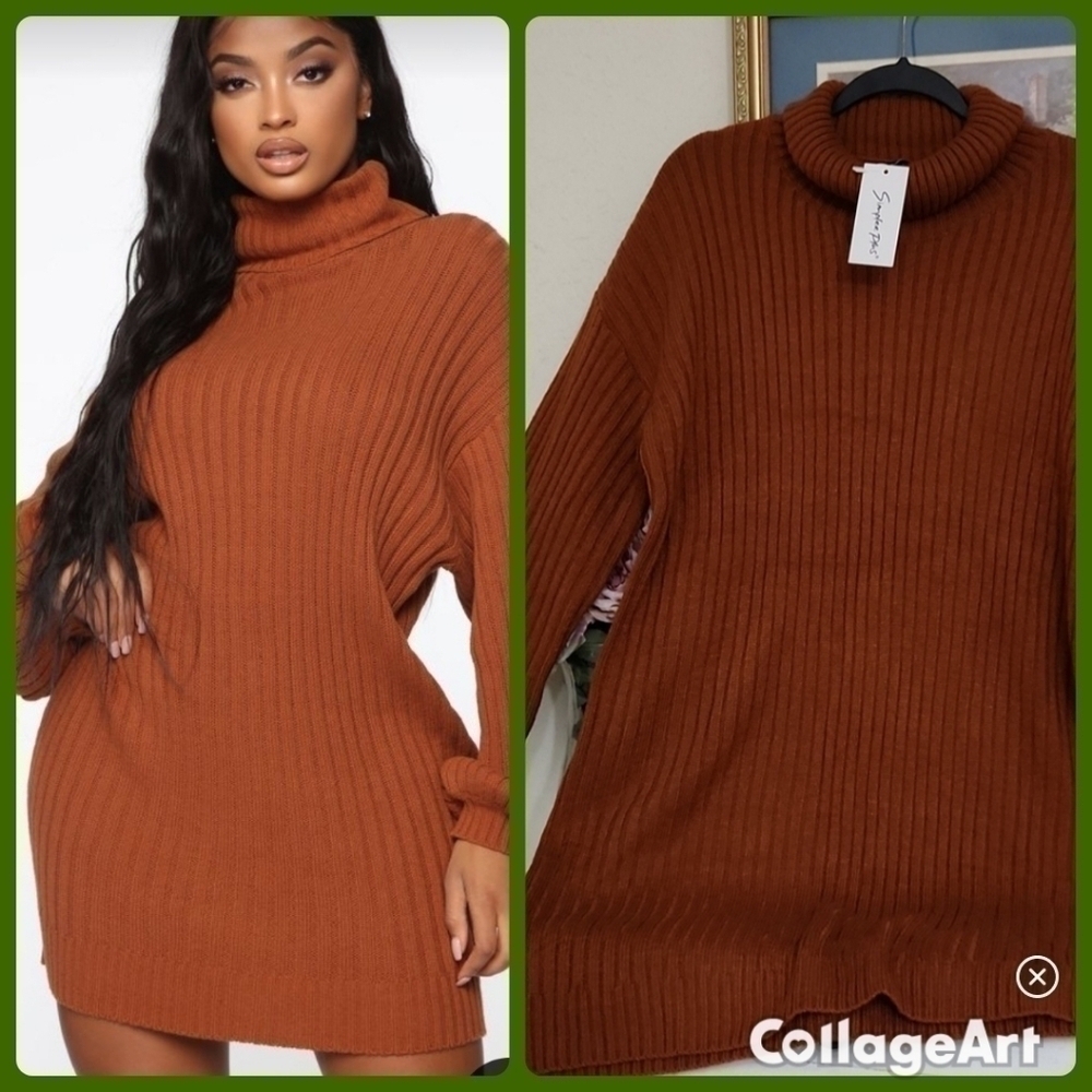 Chunky Knit Sweater Shirt Dress size 2XL Fall Cozy Winter Lagenlook brown